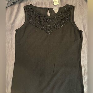 Ann Taylor Black Sleeveless Beaded and Embroidered Blouse
